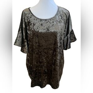 MYSTREE Olive Green Crushed Velvet Blouse Top With Ruffle Sleeves Size Medium